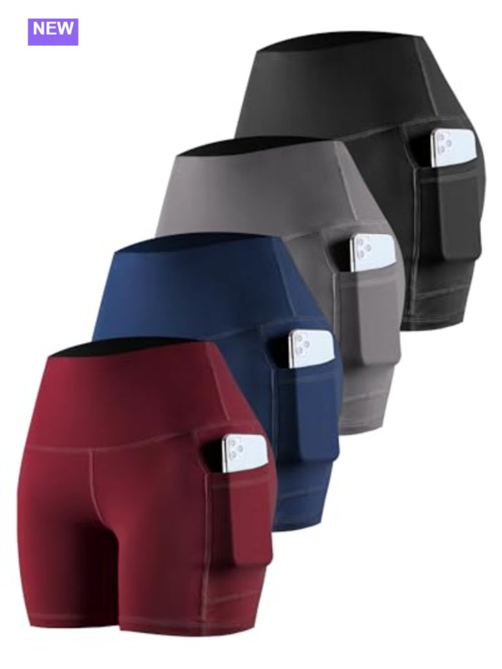 High Waisted Biker Yoga Shorts with Pockets 4 Pack Tummy Control Workout Gym